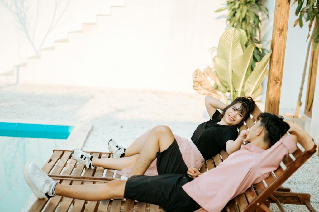 couple enjoying honeymoon beach