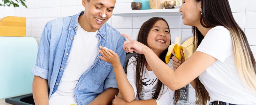 healthy family playing